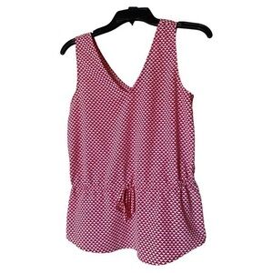 Banana Republic Sleeveless Blouse Double V Neck Cinch Waist Red‎ White XS Layer